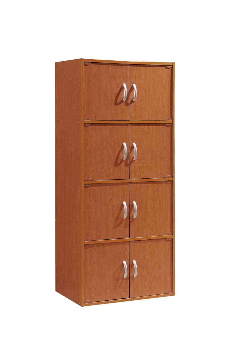 Hodedah 4-Shelf, 8-Door Cabinet Bookcase, Cherry