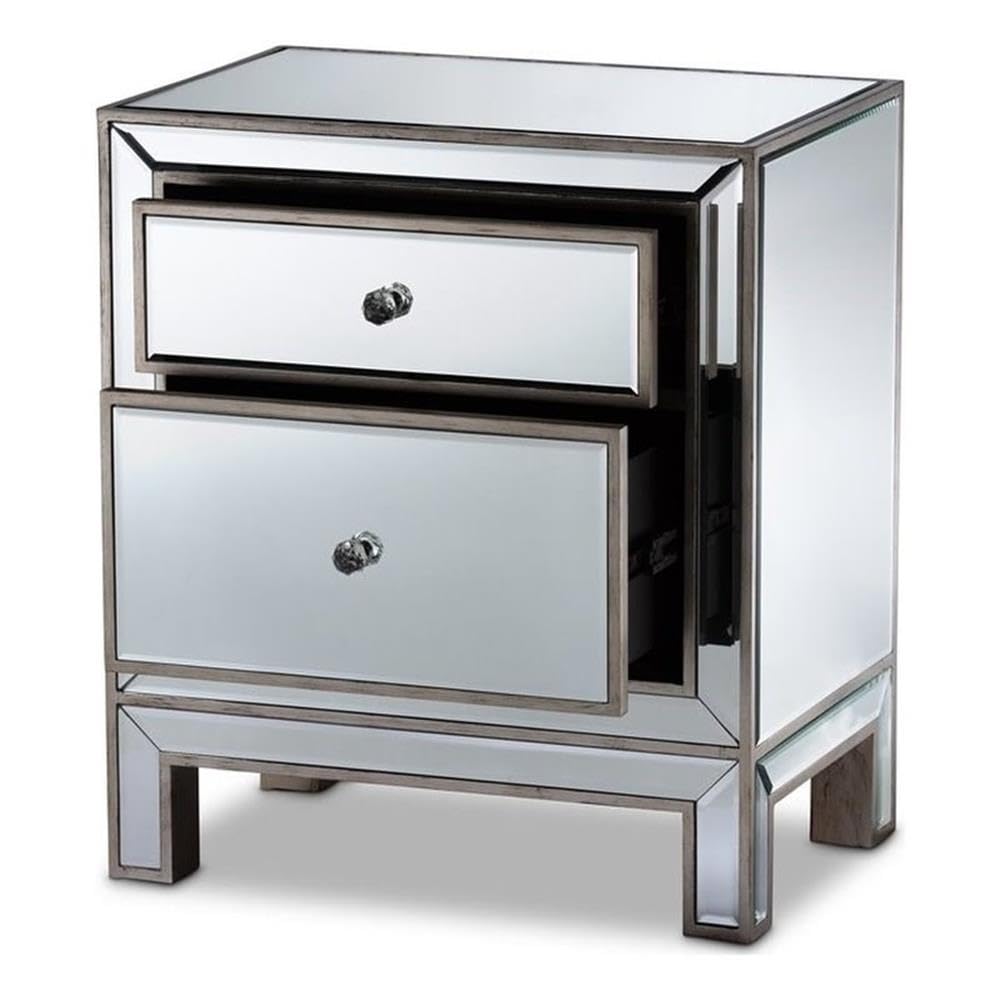 Baxton Studio Fadri Mirrored 2-Drawer Nightstand - Thumbnail 2