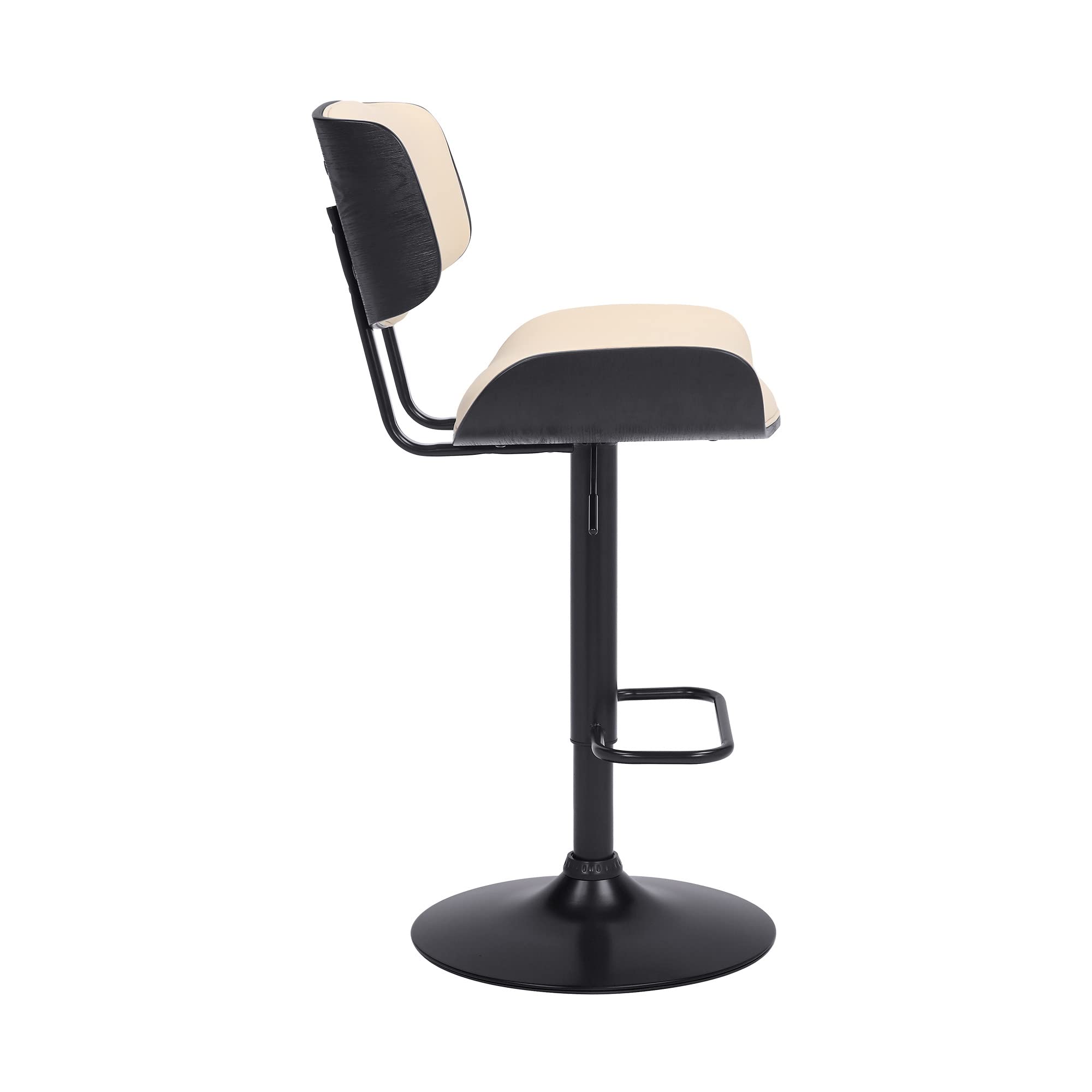 HomeRoots Wood, Metal, Foam Faux Leather Adjustable Cream Tufted Faux Leather and Black Wood Swivel Barstool.