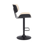 HomeRoots Wood, Metal, Foam Faux Leather Adjustable Cream Tufted Faux Leather and Black Wood Swivel Barstool.