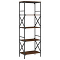 vidaXL 5-Tier Brown Oak Engineered Wood Bookshelf - Spacious Bookcase Display Cabinet with Adjustable Feet and Metal Frame for Office/Living Room