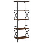 vidaXL 5-Tier Brown Oak Engineered Wood Bookshelf - Spacious Bookcase Display Cabinet with Adjustable Feet and Metal Frame for Office/Living Room