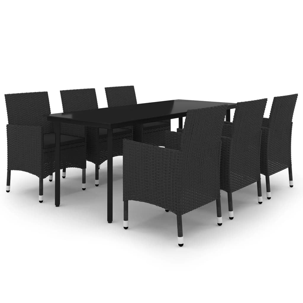 vidaXL Patio Dining Set 7 Piece with Cushions Garden Outdoor Terrace Balcony Backyard Dining Dinner Dinette Table and Chair Poly Rattan and Glass