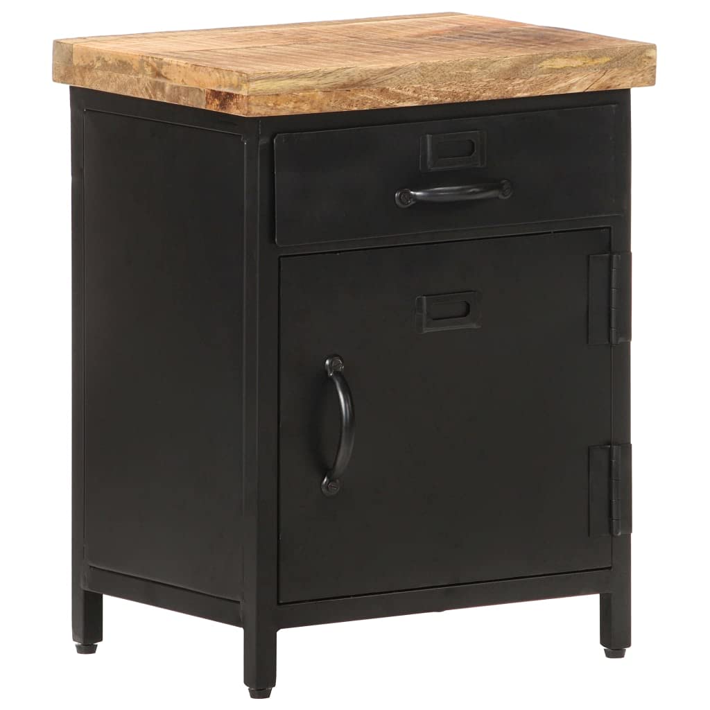 vidaXL Rough Mango Wood Bedside Cabinet Storage Nightstand Bedroom Wooden Bedside Table Stand Home Decor Interior with Drawer Fu