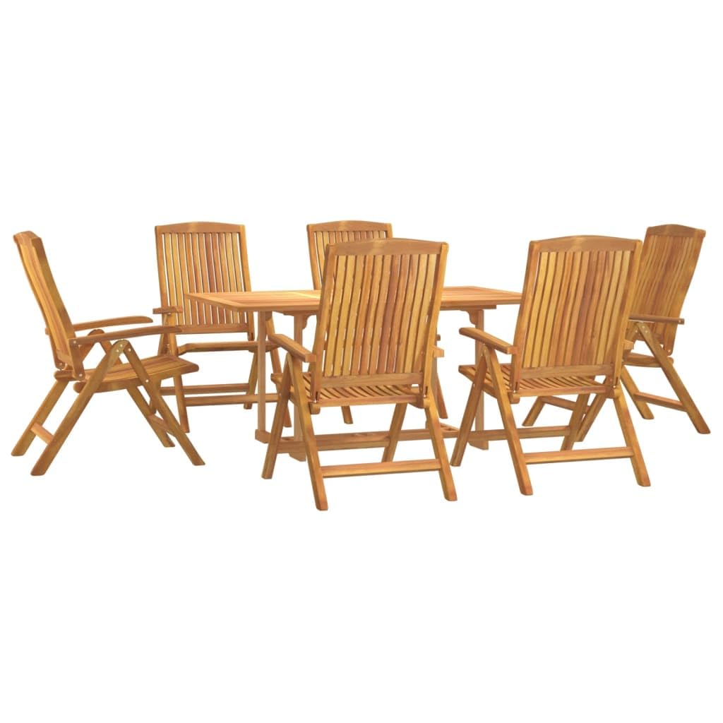 vidaXL 7-Piece Teak Wood Patio Dining Set - Rectangular Table with Parasol Hole & 6 Adjustable Chairs for Deck, Garden, Outdoor 