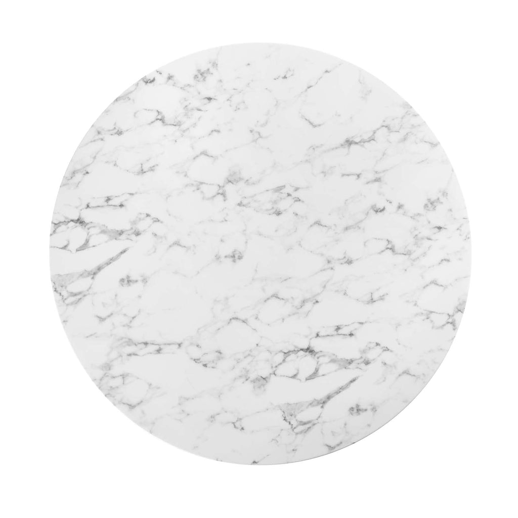 Modway Lippa 54" Mid-Century Dining Table with Round Artificial Marble Top in Gold White