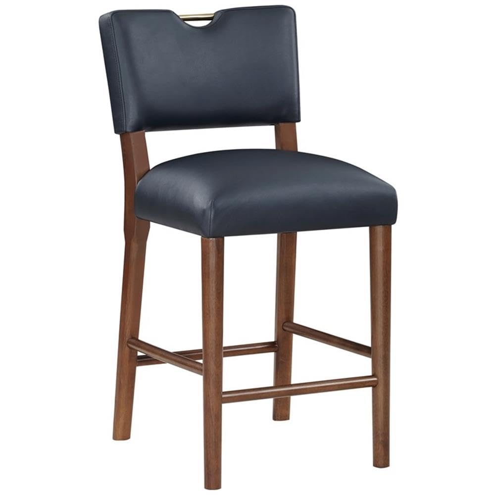 Comfort Pointe Bonito 26&quot; Faux Leather & Wood Counter Stool In Blue/Walnut