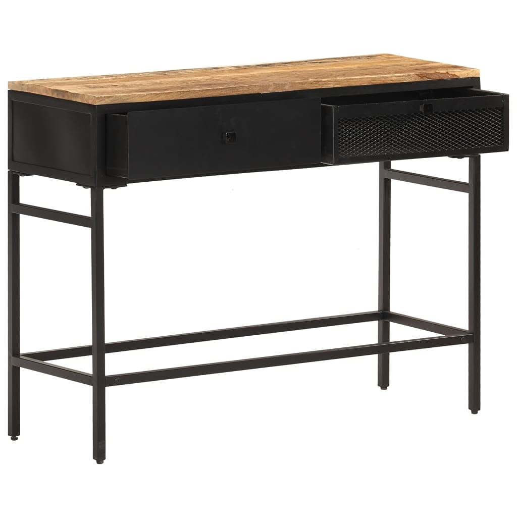 vidaXL Solid Rough Mango Wood and Iron Sideboard with 2 Drawers, Stable, Durable and Unique Design, Black, 39.4&quot;x13.8&quot;x30.3&quot;