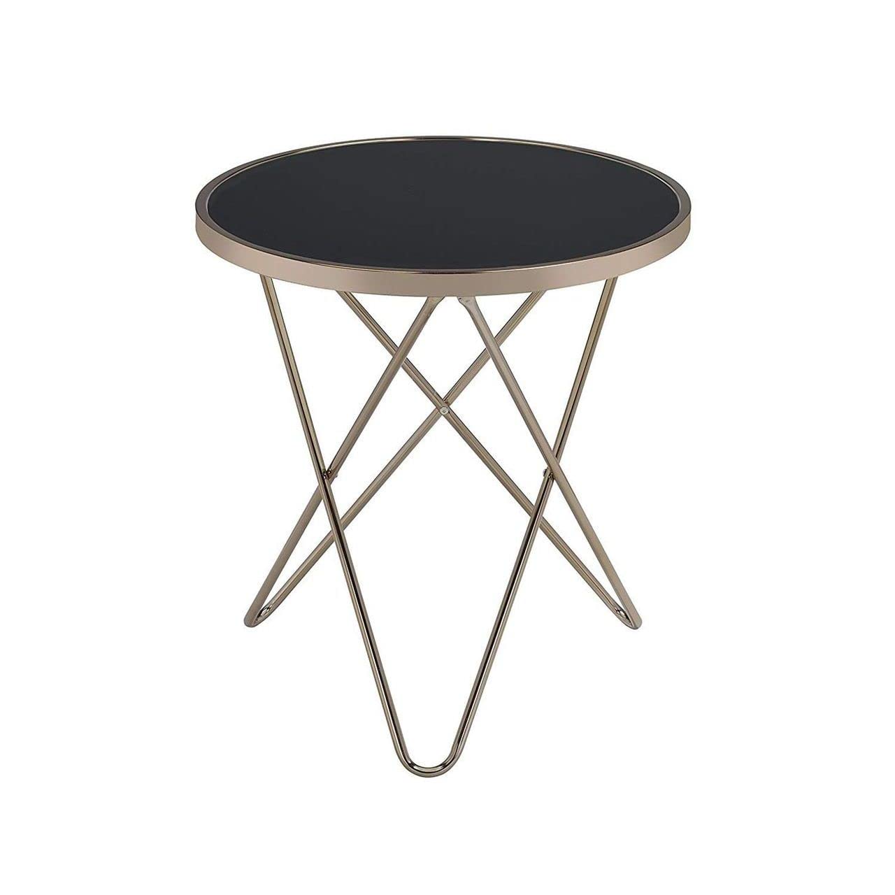 Benzara Valora End Table Black Glass/Champagne