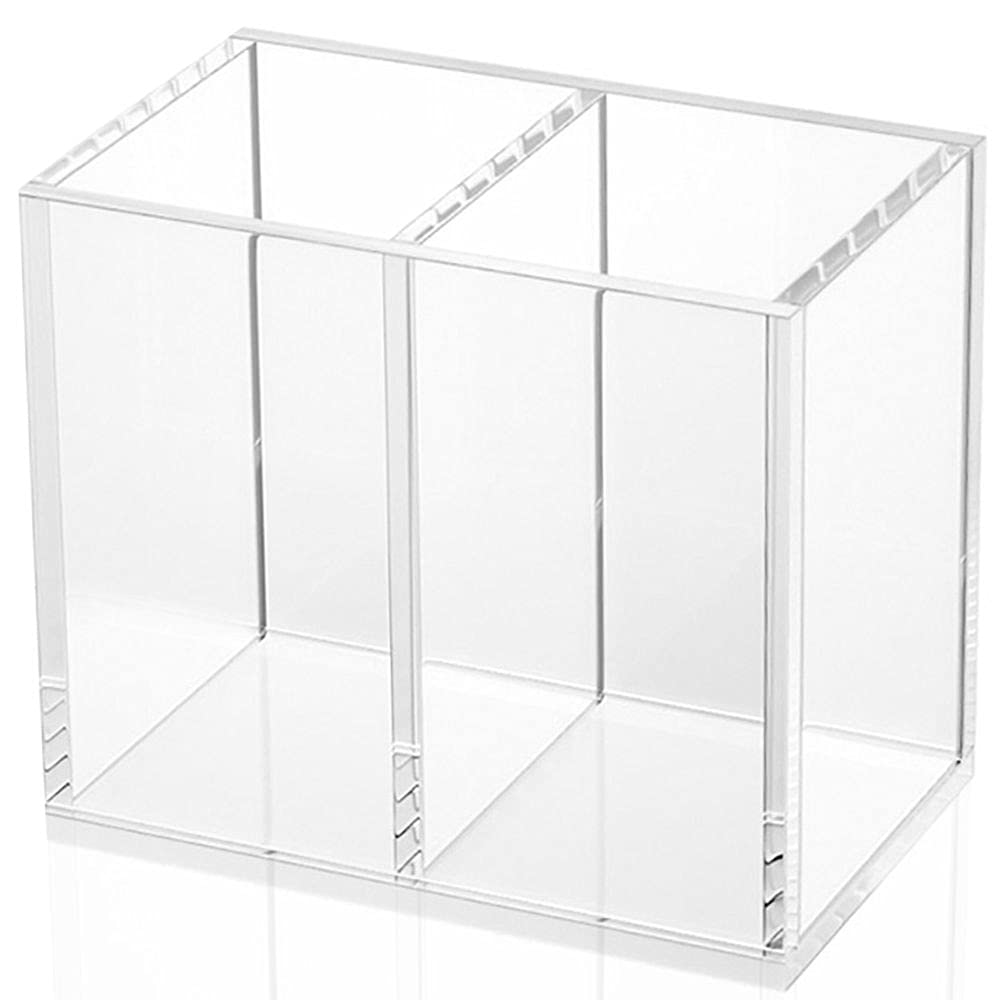 Niubee Acrylic Pen Holder 2 Compartments, Clear Pencil Organizer Cup For Countertop Desk Accessory Storage