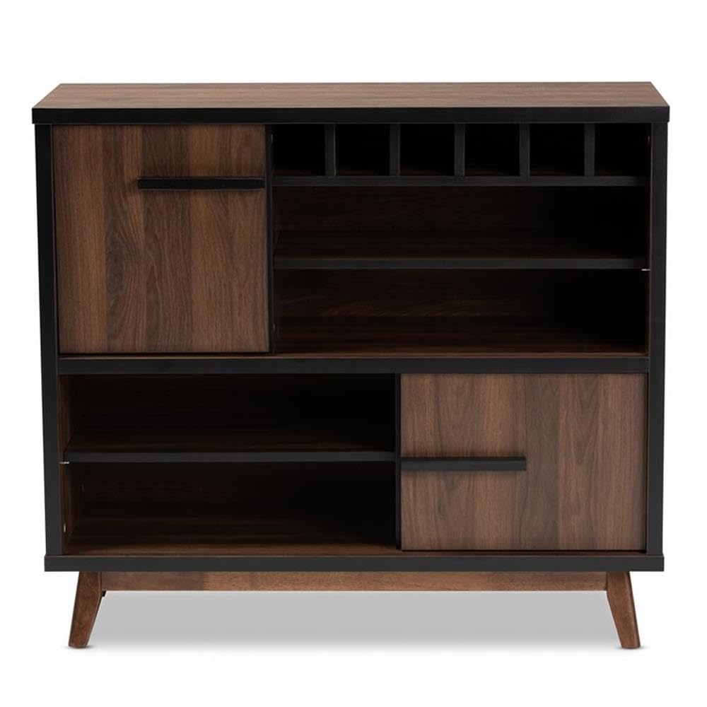 Baxton Studio Margo Walnut Brown and Black Finished Wood Wine Storage Cabinet