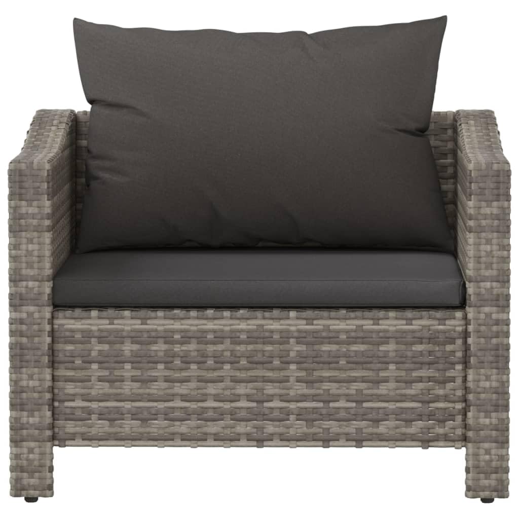 vidaXL Modern Patio Lounge Set - Gray Poly Rattan Garden Armchair with Cushion and Assembly Manual - Durable with Powder-Coated Steel Frame