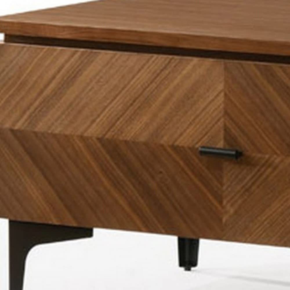 HomeRoots Mid Century Walnut Nightstand with Two Drawers