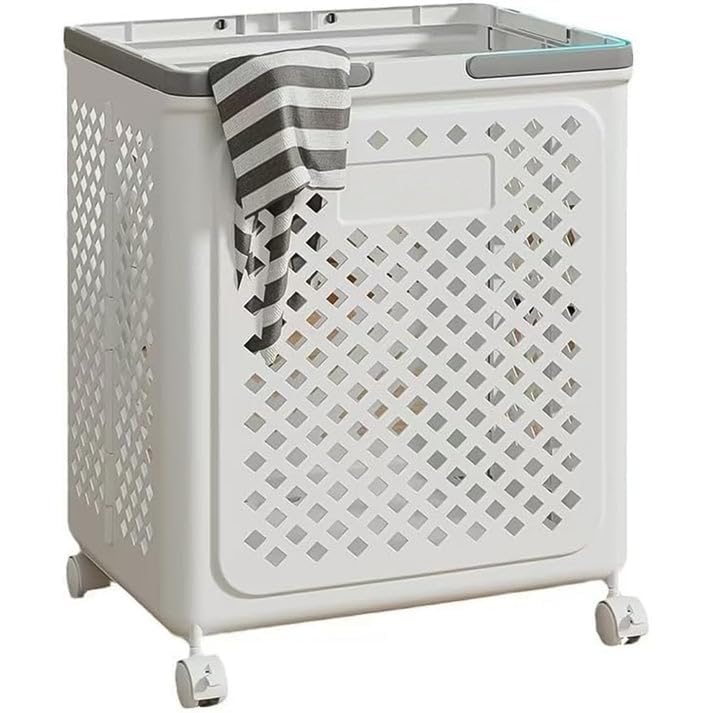 Raventra Foldable Laundry Basket with Wheels  Rolling Hamper with Handles & Collapsible Design for Home & Dorm Use