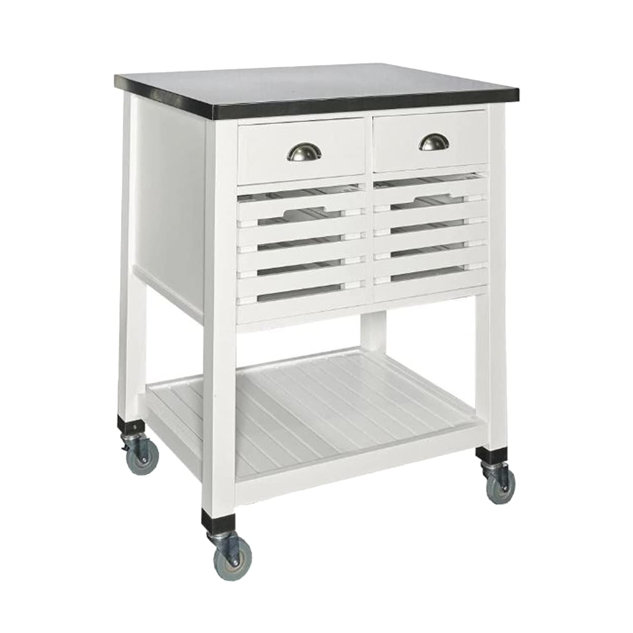 Linon Robbin Wood Rolling Kitchen Storage and Prep Cart in White