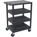 Luxor BC45-B 4 Flat Shelf Structural Foam Plastic Cart Black 24"W x 18"D x 39"H