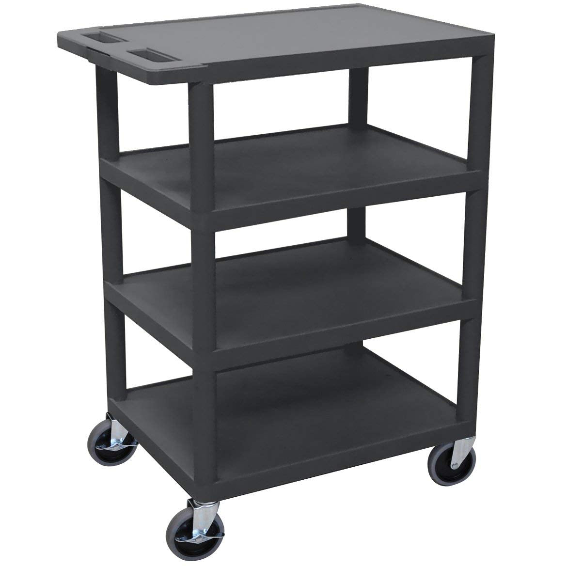 Luxor BC45-B 4 Flat Shelf Structural Foam Plastic Cart Black 24"W x 18"D x 39"H