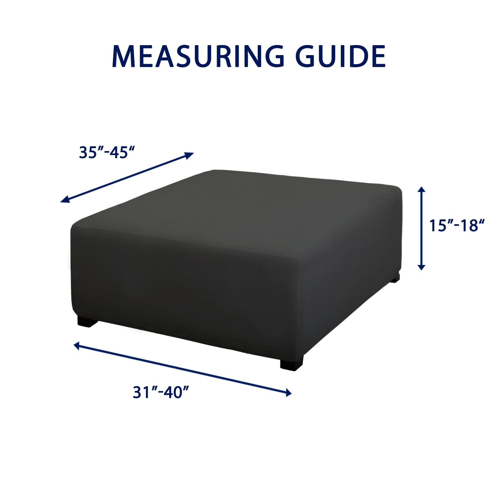 Purefit Super Stretch Form Fit Square Ottoman Cover Rectangle - Ottoman Slipcovers For Foot Stool & Folding Storage Furniture For Living Room With Nonslip Elastic Bottom (Medium-Xl, Dark Gray)