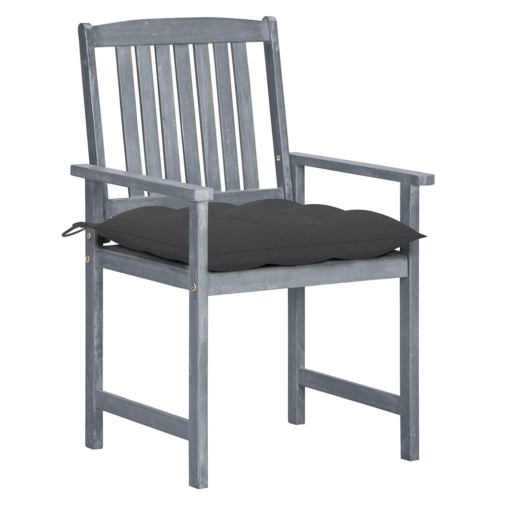 vidaXL Patio Chairs 4 Pcs Outdoor Set with Cushions Gray Solid Acacia Wood - Garden Chairs for Deck, Patio, Backyard