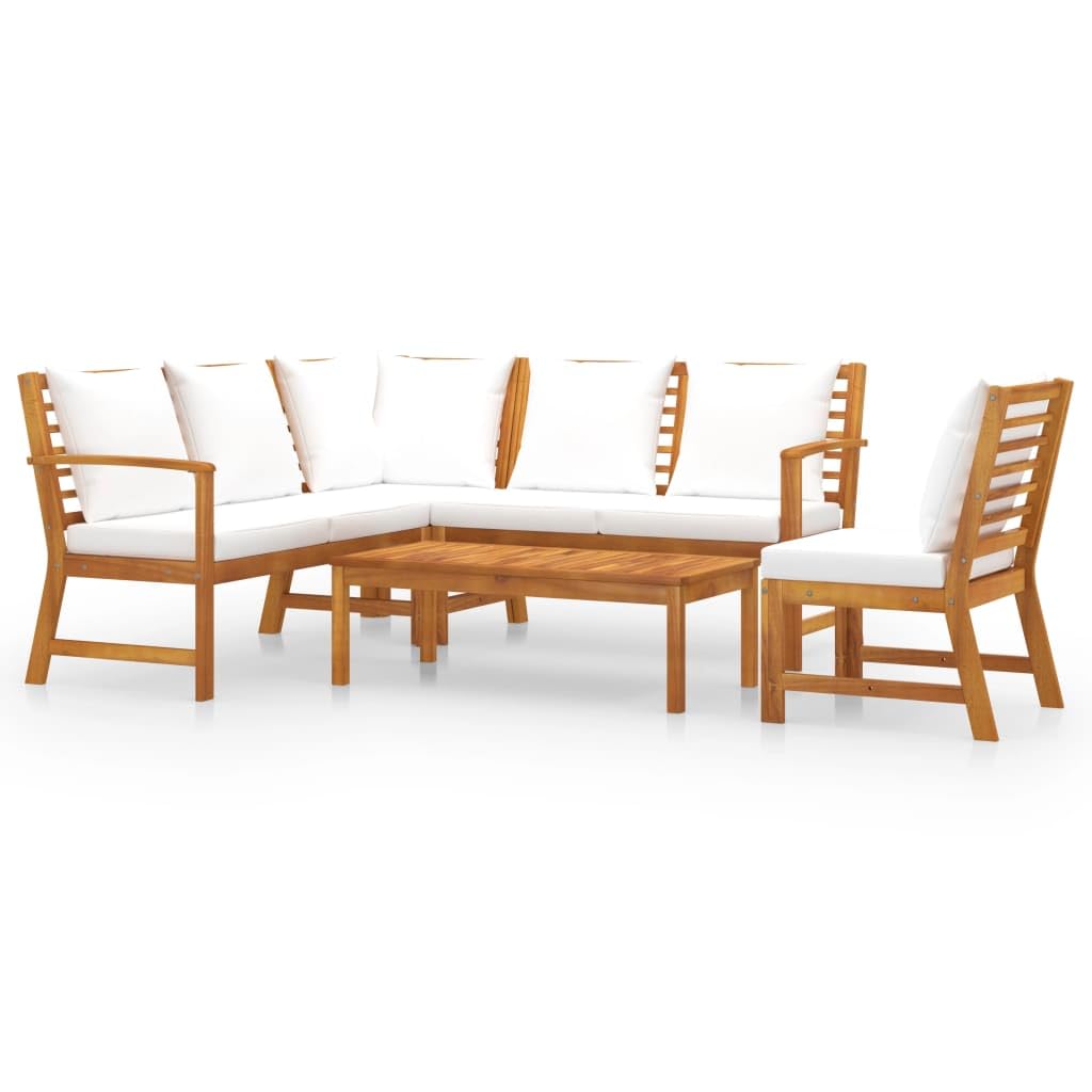 vidaXL Patio Lounge Set 5 Piece, Patio Furniture Set for Outdoor, Sectional Sofa with Cushions, Corner Sofa, Modern Style, Cream Solid Wood Acacia