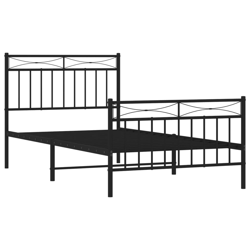 vidaXL Single Bed with Headboard and Footboard - Black Powder Coated Steel Frame with Metal Slats and Under-Bed Storage Space
