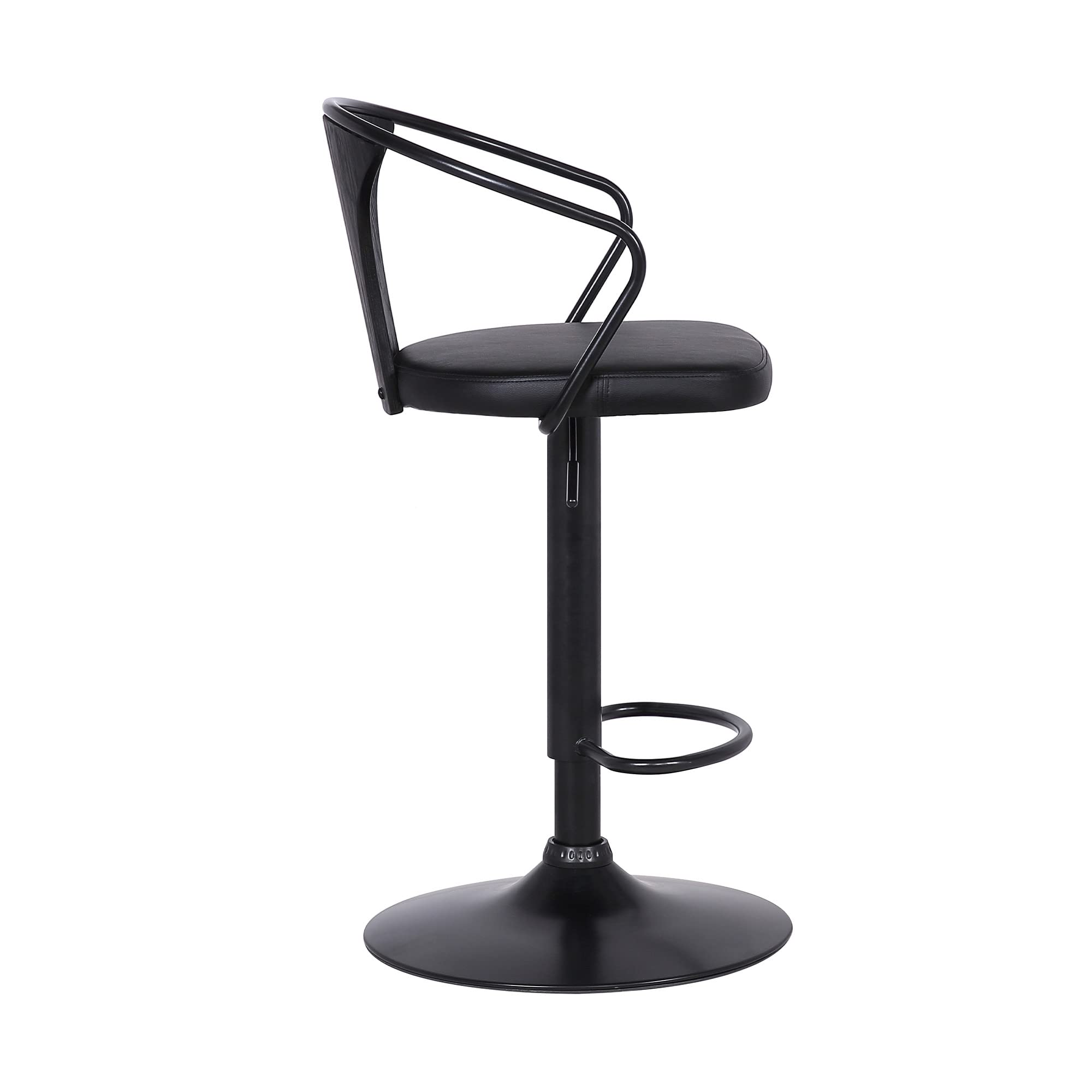 HomeRoots Black Steel,Faux Leather,Plywood Black Faux Leather & Metal Base Adjustable Bar Stool