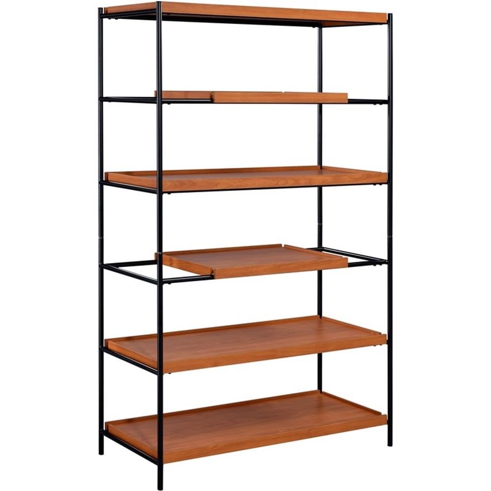 Acme Oaken 5 Wooden Shelves Rectangular Bookshelf In Honey Oak And Black