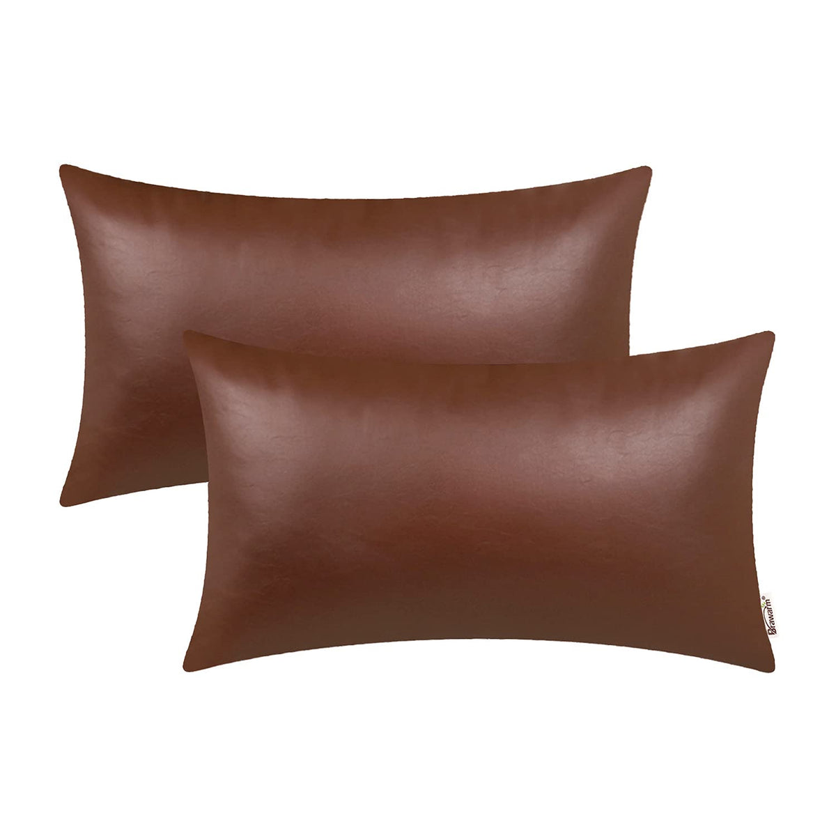 Brawarm Faux Leather Throw Pillow Covers 12 X 20 Inches - Brown Leather Lumbar Pilow Covers Pack Of 2, Solid Dyed Leather Pillow