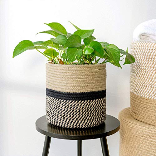 Timeyard Sturdy Jute Rope Plant Basket Modern Woven Basket Up To 7.5 Inch Flower Pot Floor Indoor Planters, 8    X 8    Storage