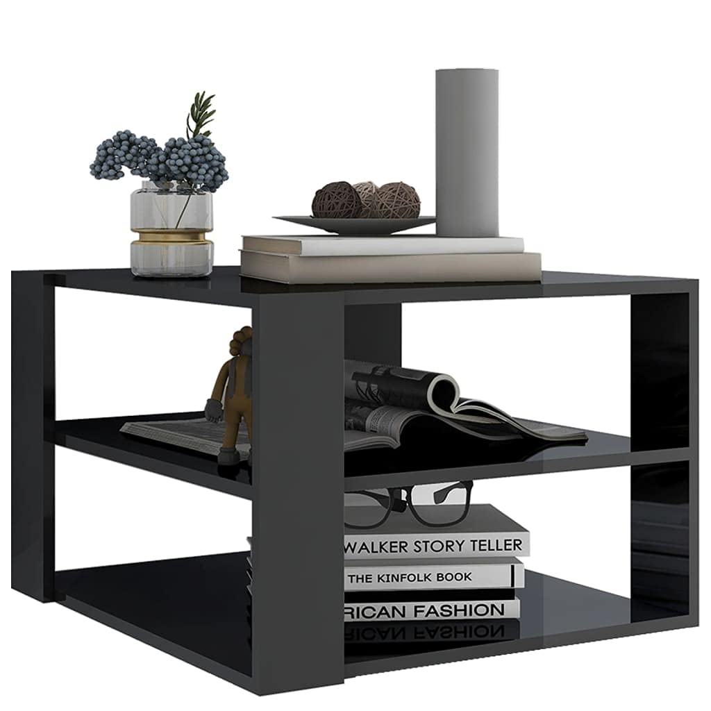 vidaXL Square Coffee Table in High Gloss Gray, Modern Design with Storage Shelf, Easy to Assemble, Perfect for Living Room, Made from Engineered Wood, Compact Size