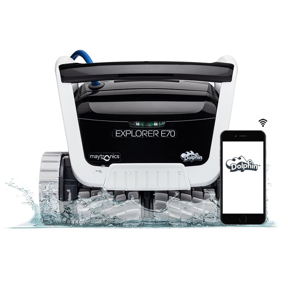 Dolphin (2024 Model) Explorer E70 Wi-Fi Robotic Pool Vacuum Cleaner With Caddy Up To 50 Ft - Waterline Scrubber