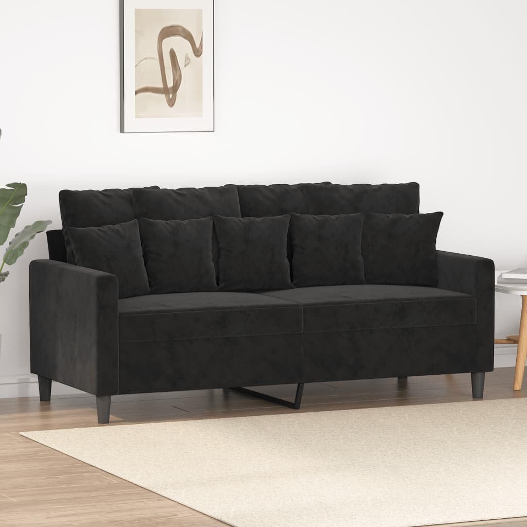 vidaXL Modern 2-Seater Sofa in Black Velvet - Comfortable Upholstered Couch with Sturdy Metal Frame for Lounge, Living Room or Office