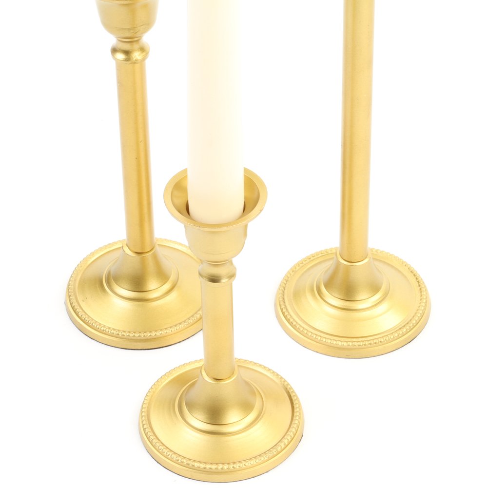 Koyal Wholesale Gold Taper Candle Holder Set Of 3, Candlestick Set, Tall Candle Holders