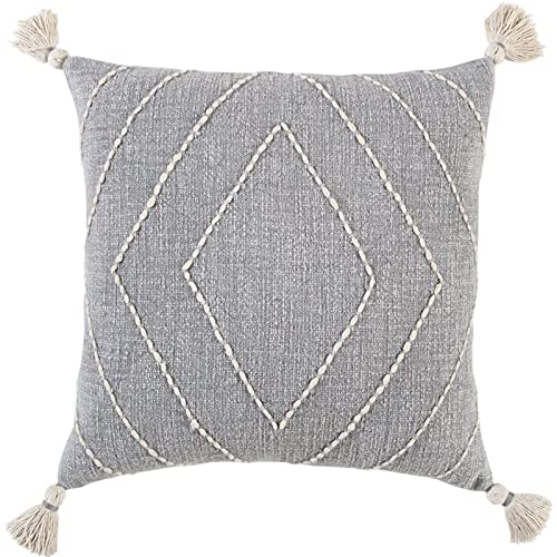 Rizzy Home Diamond 18&quot; x 18&quot; Down Filled Pillow with Textured Cotton Cover-Gray