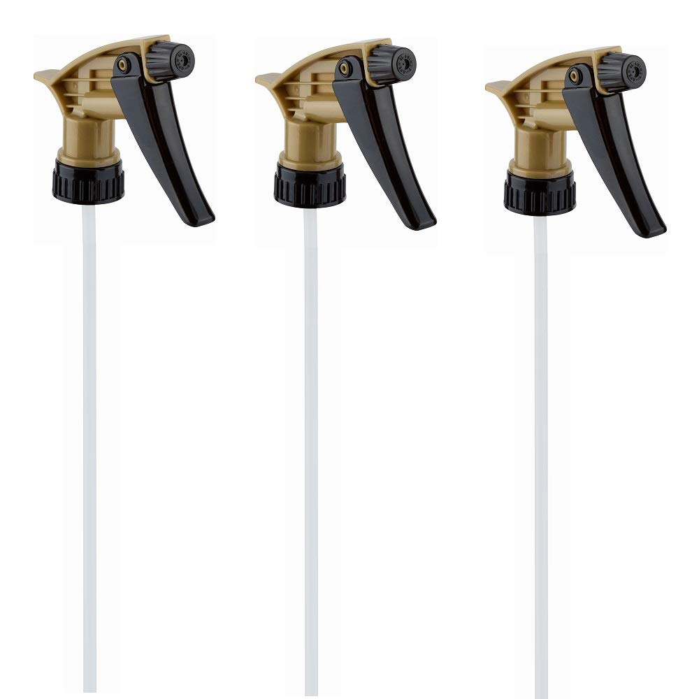 Comfort Axis Heavy Duty Acid Resistant Trigger Sprayer, Black/Gold, 9-1/4' Dip Tube, 28Mm Neck Finish - 3 Pack