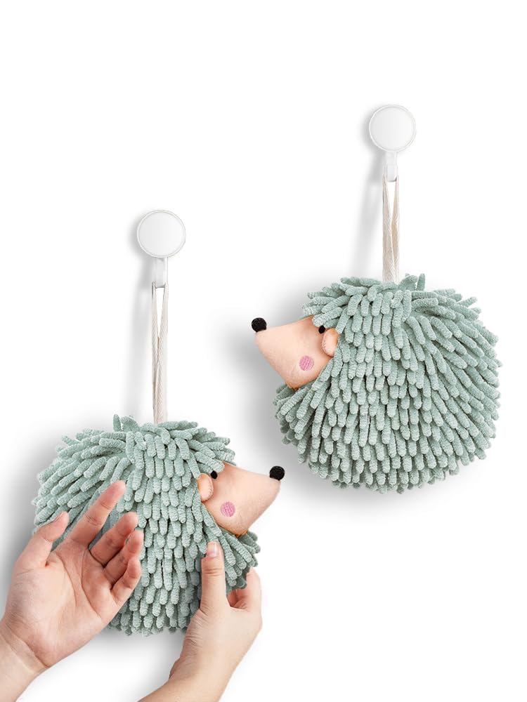 Sophie & Panda Fuzzy Ball Hand Towels (Set of 2) - Dry Your Hands conveniently with This Creative Hand Towel Hedgehog Decorative