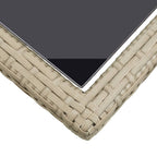 vidaXL Patio Table Patio Garden Table for Picnic with Glass Top PE Rattan Beige