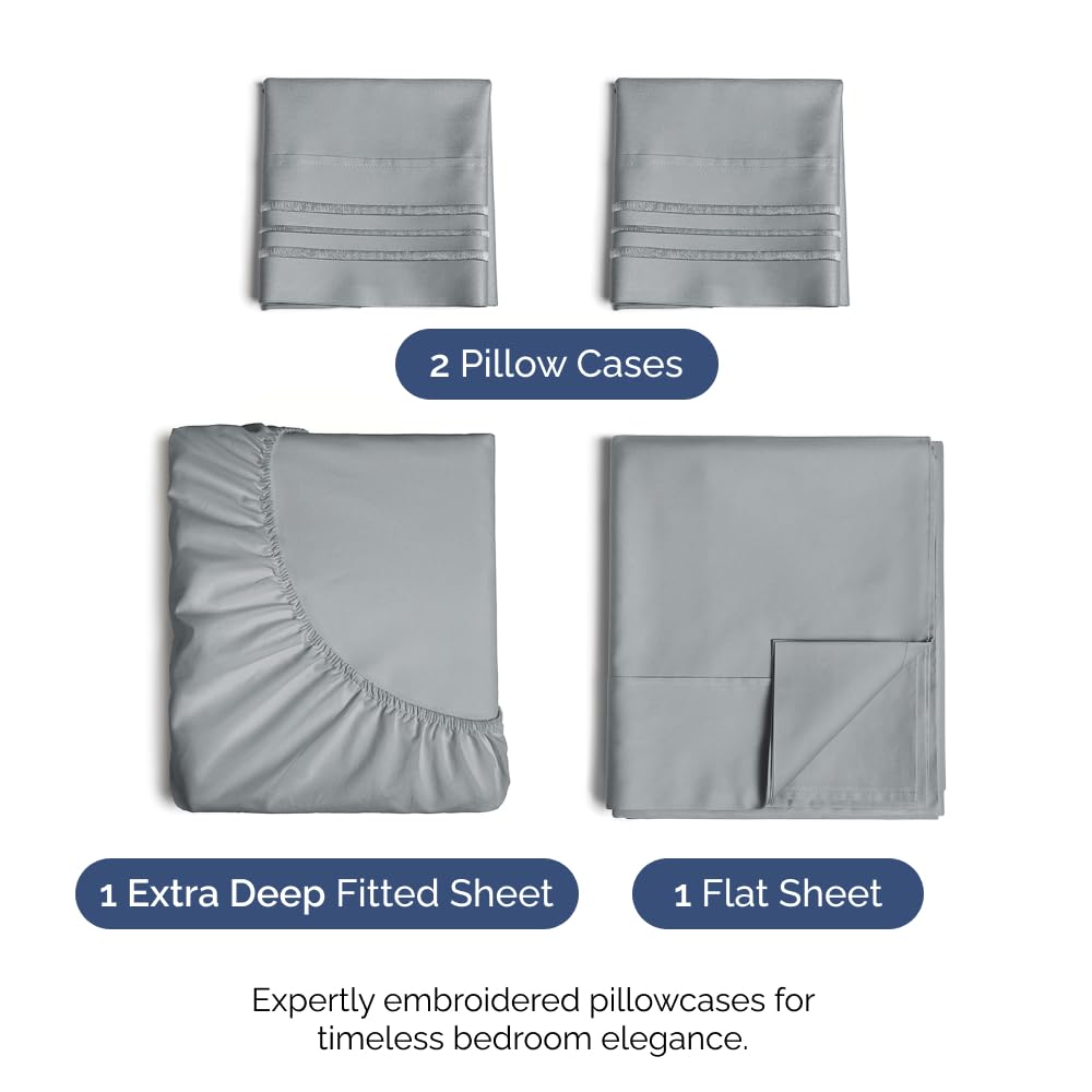 Extra Deep Pocket King Sheets - 4 Piece Breathable & Cooling Bed Sheets - Hotel Luxury Bed Sheet Set - Soft, Wrinkle Free & Comfy - Easily Fits Extra Deep Mattresses - Deep Pocket Steel Blue Sheets