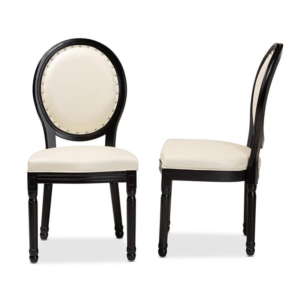 Baxton Studio Louis Traditional French Inspired Beige Faux Leather Upholstered and Black Finished Wood 2-Piece Dining Chair Set