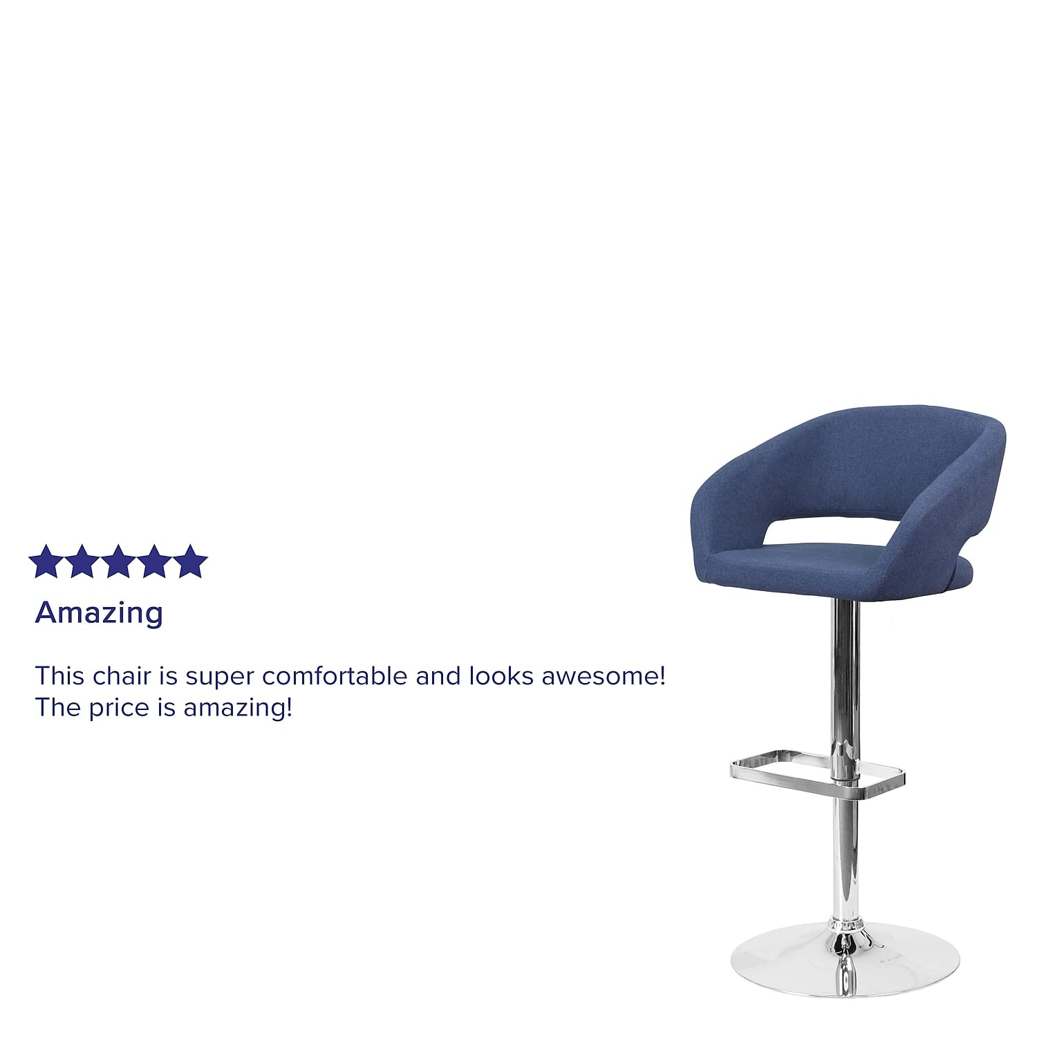 Flash Furniture Erik Comfortable & Stylish Contemporary Barstool With Rounded Mid-Back And Foot Rest, Adjustable Height - Blue Fabric With Chrome Base