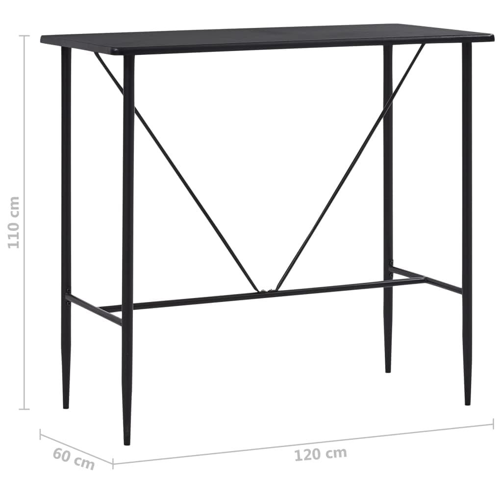 vidaXL Bar Table Rectangular Sleek Easy to Clean Sturdy Steel Legs Bistro Pub Restaurant Kitchen Dining Room Counter Table Black 47.2&quot; MDF