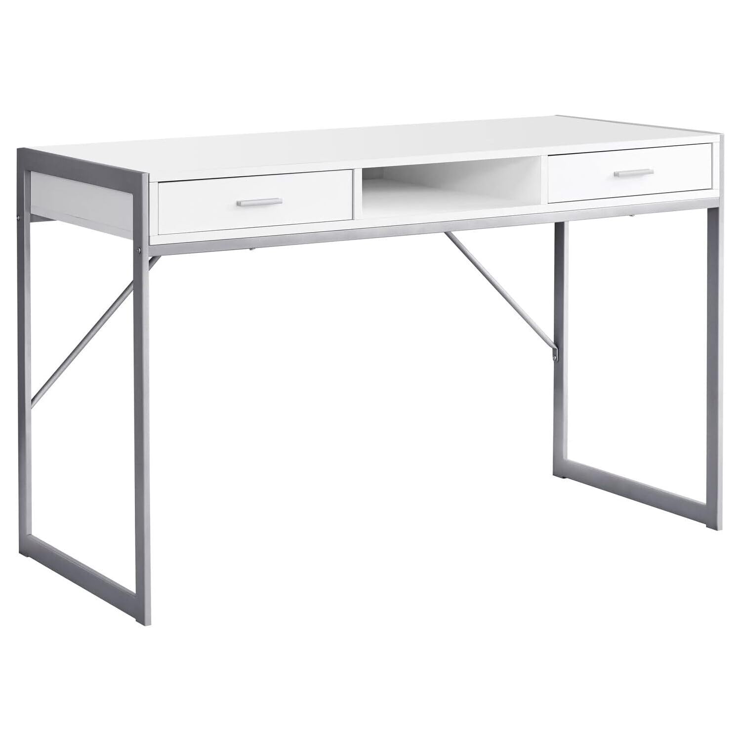 Monarch Specialties Contemporary Laptop Table with Drawers and Shelf Home & Office Computer Desk-Metal Legs, 48' L, White