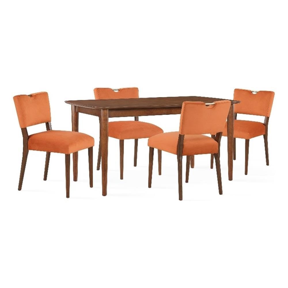 Comfort Pointe Bonito Burnt Orange Velvet 5-Piece Dining Set in Walnut Wood Finish
