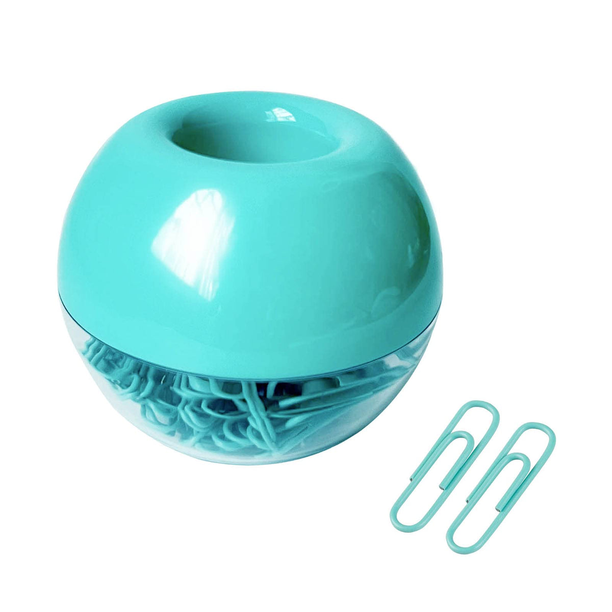 Teal Paper Clips Holder With 100Pcs 1.1 Inch Mint Green Paper Clips For Office Desk Organizer Accessories