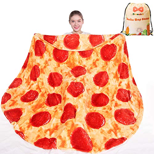 Mermaker Pepperoni Pizzas Blanket 2.0 Double Sided 71 Inch For Adult And Kids, Pizzas Blanket Adult Size, Realistic Food Blanket