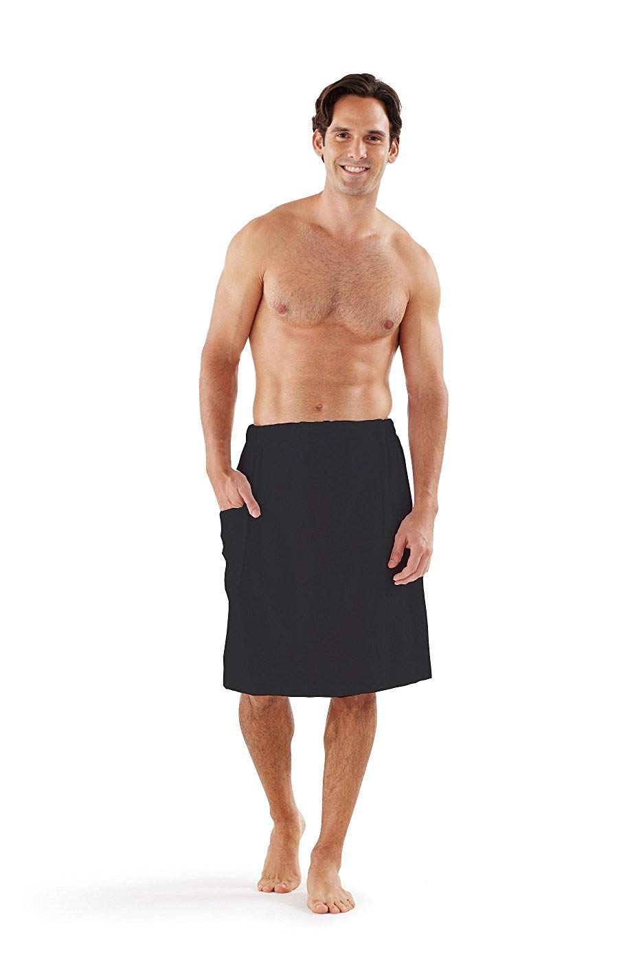 Boca Terry Men'S Towel Wrap, Cotton Mens Bath Wrap, Mens Towel Wrap After Shower, Spa Wrap For Sauna And Gym. Med/Large - Black