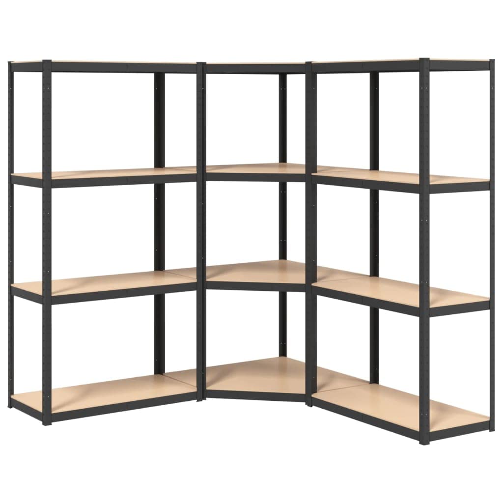 Vidaxl 3X 4-Layer Shelves Industrial Shelving Workshop Storage Rack Warehouse Corner Shelf Unit Anthracite Steel And Engineered Wood