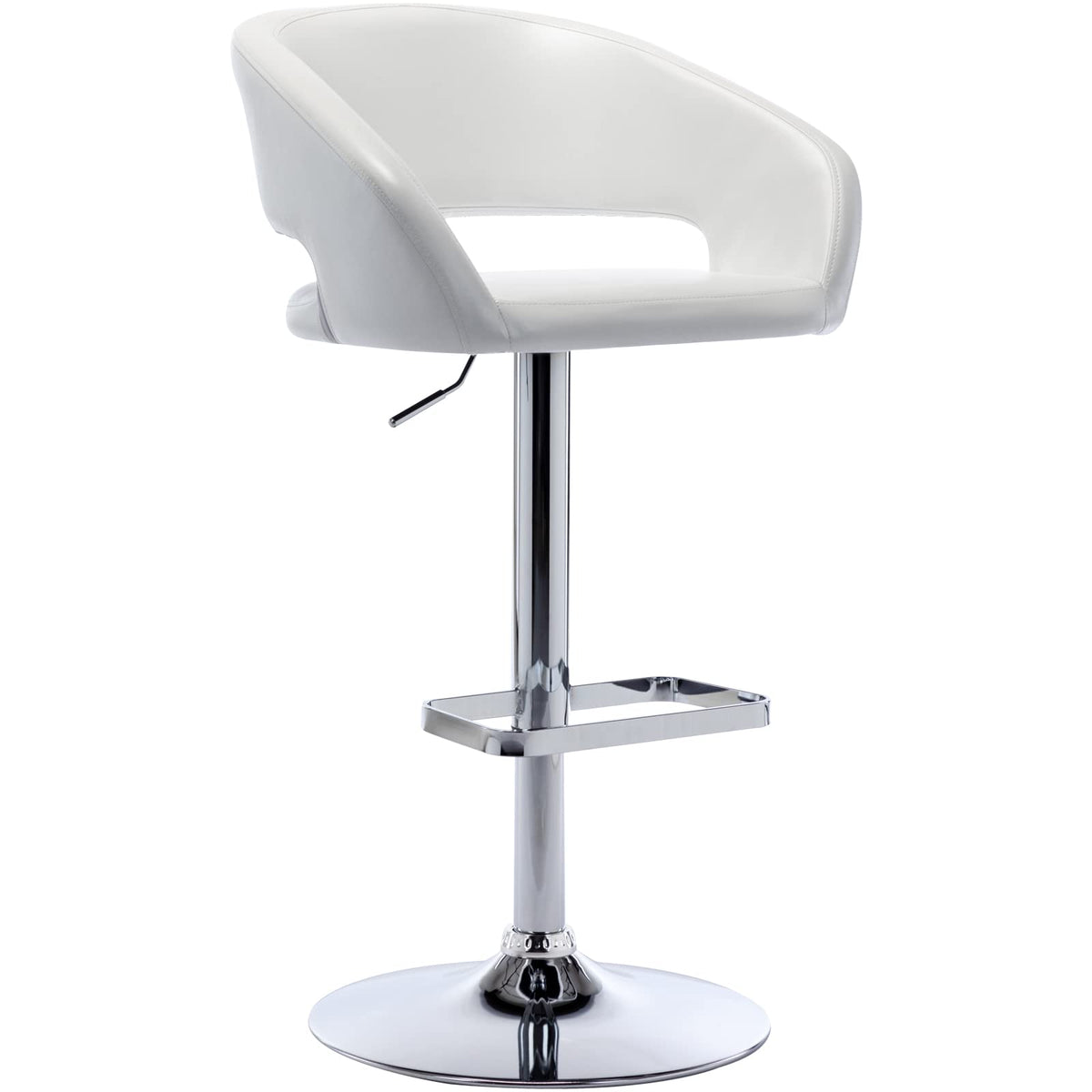 Vogue Furniture Direct Adjustable Bar Stool With Hollow Back And Arms, Modern Pu Leather Swivel Barstool, Airlift Counter Height Bar Chair For Kitchen Dining Room (Pearl White)