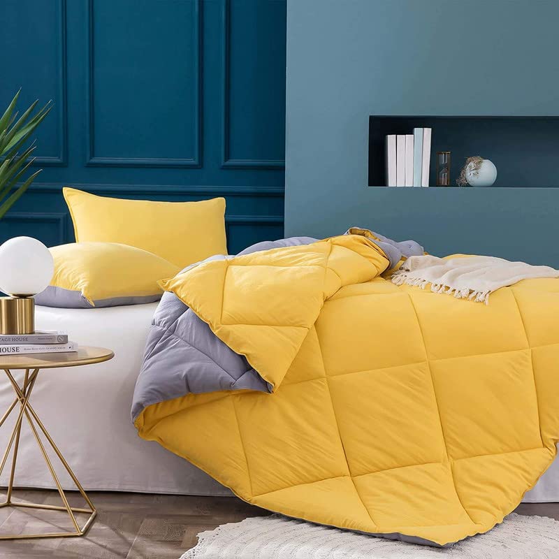 TundwalS Microfiber Reversible Solid Extra Comfort & Soft Comforter||Blanket Double Bed 210 Gsm Quilt Yellow  Silver 1 (Piece)
