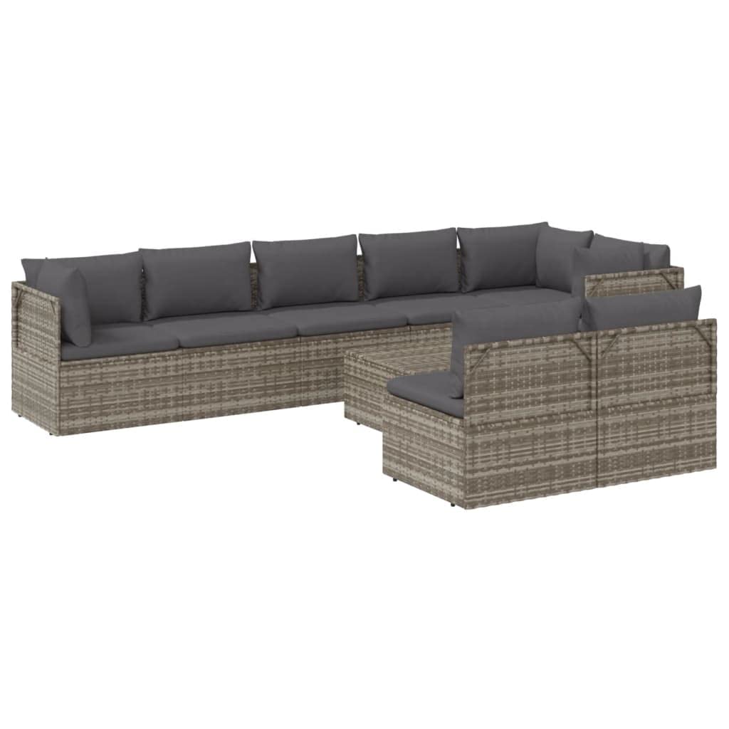 Vidaxl 8-Piece Patio Lounge Set - Modern Garden Furniture, Poly Rattan And Steel Frame, Waterproof Bags Included - Gray With Dark Gray Cushions